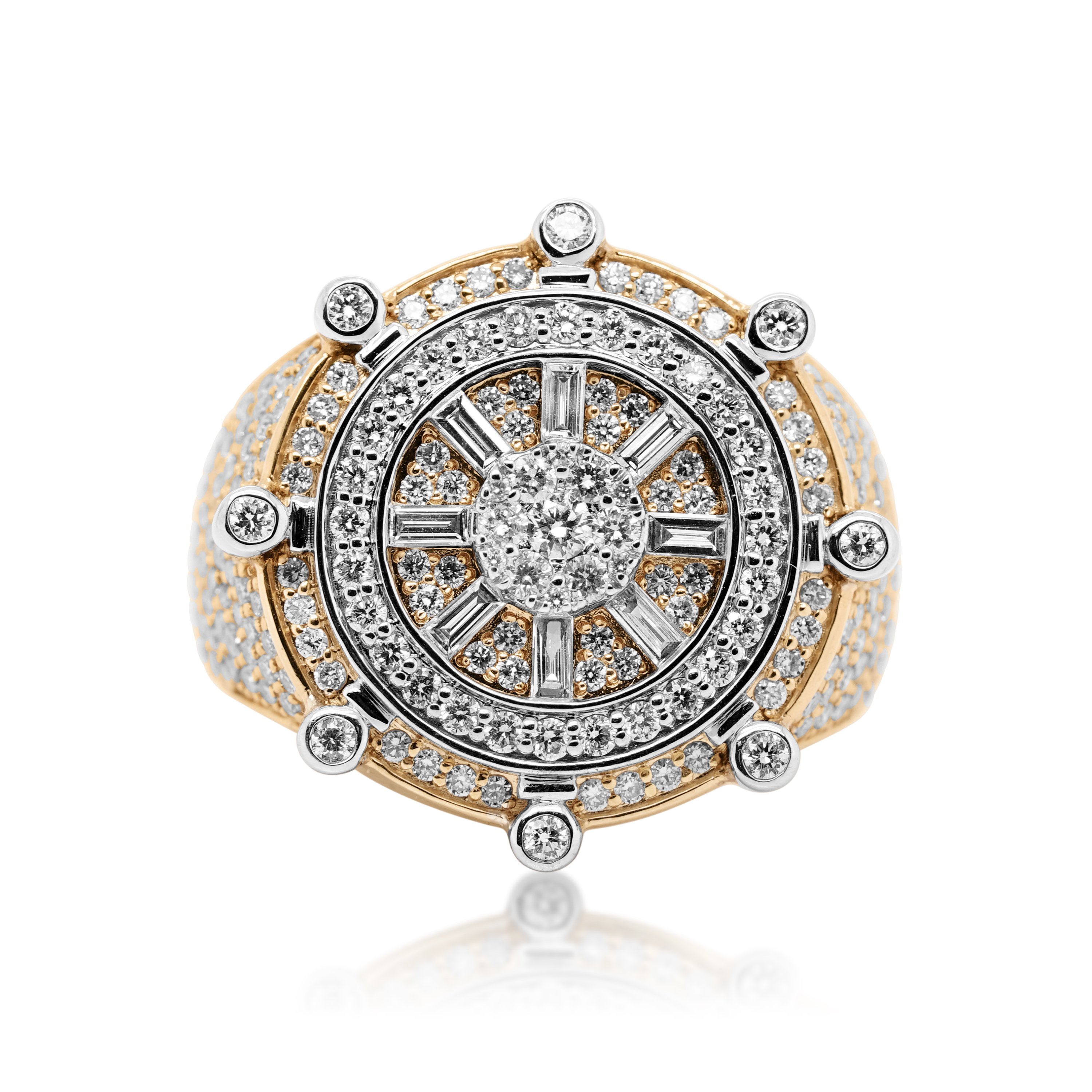 Men's Diamond Nautical Wheel Ring 2.80 ct. 14K Yellow and White Gold